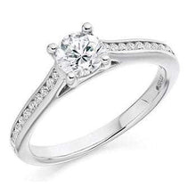 Load image into Gallery viewer, 0.75 Carat Brilliant Round Cut Diamond Engagement Ring With Diamond Shoulders From Pobjoy
