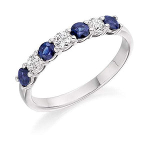9K White Gold Blue Sapphire & Diamond Half Eternity Ring 0.60 CTW - Pobjoy Diamonds