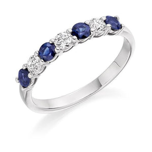 950 Palladium Gold Blue Sapphire & Diamond Half Eternity Ring 0.60 CTW - Pobjoy Diamonds