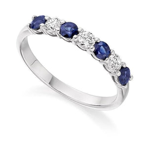 18K White Gold Blue Sapphire & Diamond Half Eternity Ring 0.60 CTW - Pobjoy Diamonds