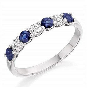 9K White Gold Blue Sapphire & Diamond Half Eternity Ring 0.60 CTW - Pobjoy Diamonds