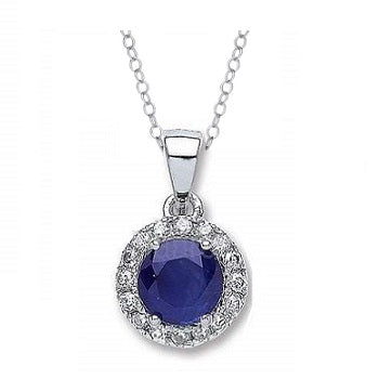 9K White Gold, Blue Sapphire & Diamond Pendant - Pobjoy Diamonds