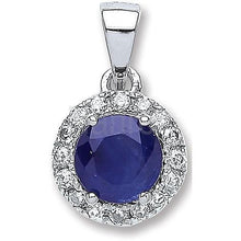 Load image into Gallery viewer, 9K White Gold, Blue Sapphire &amp; Diamond Pendant