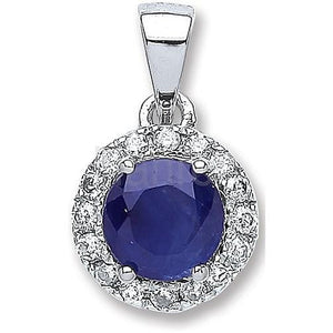 9K White Gold, Blue Sapphire & Diamond Pendant