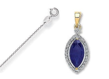Load image into Gallery viewer, 9K White &amp; Yellow Gold Diamond &amp; 1.00 Carat Sapphire Pendant - Pobjoy Diamonds