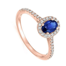Load image into Gallery viewer, 18K Rose Gold Blue Sapphire &amp; Diamond Halo 0.63 CTW Ring