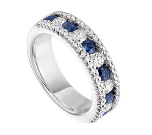 18K White Gold Blue Sapphire & Diamond Half Eternity Ring 1.65 CTW - Pobjoy Diamonds