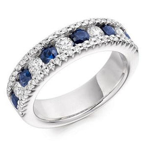 9K White Gold Blue Sapphire & Diamond Half Eternity Ring 1.65 CTW - Pobjoy Diamonds