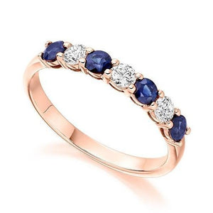 18K Rose Gold Blue Sapphire & Diamond Half Eternity Ring 0.60 CTW - Pobjoy Diamonds