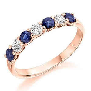 9K Rose Gold Blue Sapphire & Diamond Half Eternity Ring 0.60 CTW - Pobjoy Diamonds