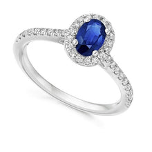 Load image into Gallery viewer, 950 Platinum Blue Sapphire &amp; Diamond Halo 0.63 CTW Ring  By Pobjoy Diamonds