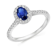 Load image into Gallery viewer, 950 Palladium Blue Sapphire &amp; Diamond Halo 0.63 CTW Ring Pobjoy Diamonds