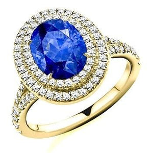18K Yellow Gold Blue Sapphire & Diamond Cluster Ring - 2.90 CTW - Pobjoy Diamonds