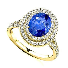 Load image into Gallery viewer, 18K Yellow Gold Blue Sapphire &amp; Diamond Cluster Ring - 2.90 CTW - Pobjoy Diamonds