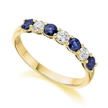 Load image into Gallery viewer, 9K Yellow Gold Blue Sapphire &amp; Diamond Half Eternity Ring 0.60 CTW - Pobjoy Diamonds