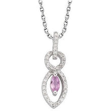 Load image into Gallery viewer, 9K White Gold Diamond &amp; Pink Sapphire Drop Necklace - Pobjoy Diamonds