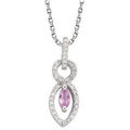 9K White Gold Diamond & Pink Sapphire Drop Necklace - Pobjoy Diamonds