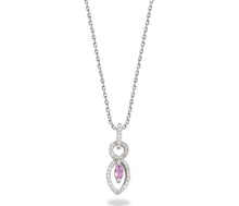 Load image into Gallery viewer, 9K White Gold Diamond &amp; Pink Sapphire Drop Necklace - Pobjoy Diamonds