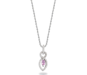 9K White Gold Diamond & Pink Sapphire Drop Necklace - Pobjoy Diamonds
