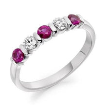 Load image into Gallery viewer, 18K White Gold Diamond &amp; Pink Sapphire Half Eternity Ring 0.60 CTW - Pobjoy Diamonds