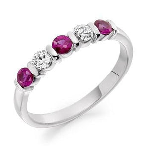 18K White Gold Diamond & Pink Sapphire Half Eternity Ring 0.60 CTW - Pobjoy Diamonds