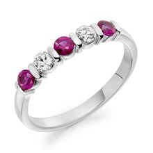 Load image into Gallery viewer, 18K White Gold Diamond &amp; Pink Sapphire Half Eternity Ring 0.60 CTW - Pobjoy Diamonds