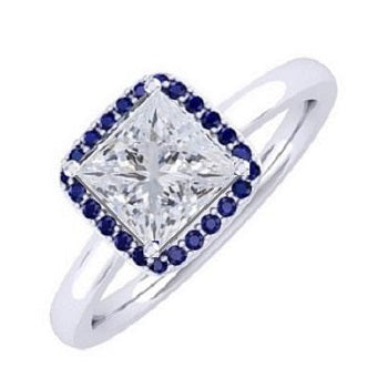 Princess Cut Diamond & Sapphire Halo Diamond Ring-Pobjoy Diamonds