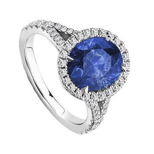 Load image into Gallery viewer, 950 Platinum Oval Cut Blue Sapphire &amp; Diamond Halo Ring - 4.85 CTW - Pobjoy Diamonds