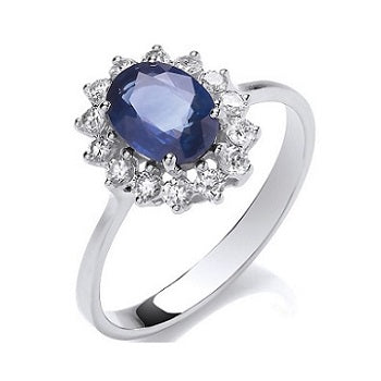 18K White Gold Diamond & Sapphire Ring - Pobjoy Diamonds