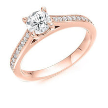 Load image into Gallery viewer, 18K Rose Gold Round Brilliant Cut Diamond With Shoulders Ring 0.75 CTW - Pobjoy Diamonds