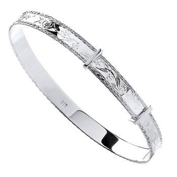 Diamond Cut 925 Silver Expandable Bangle - Pobjoy Diamonds