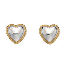 Load image into Gallery viewer, Sterling Silver &amp; Yellow Gold Plated Heart Stud Earrings - Pobjoy Diamonds