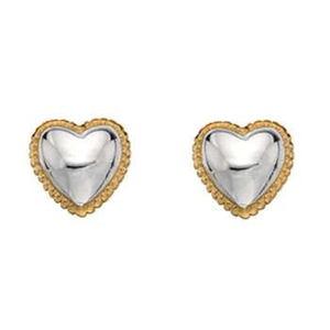 Sterling Silver & Yellow Gold Plated Heart Stud Earrings - Pobjoy Diamonds