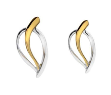 Load image into Gallery viewer, Sterling Silver &amp; Yellow Gold Plated Leaf Stud Earrings - Pobjoy Diamonds