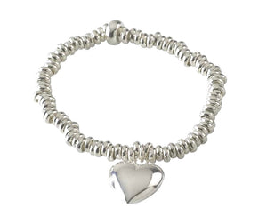 Sterling Silver Elasticated Chunky Heart Ladies Bracelet - Pobjoy Diamonds