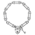 Sterling Silver Chunky Link Padlock Charm & Key Bracelet - Pobjoy Diamonds