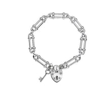 Load image into Gallery viewer, Sterling Silver Chunky Link Padlock Charm &amp; Key Bracelet - Pobjoy Diamonds