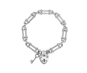 Sterling Silver Chunky Link Padlock Charm & Key Bracelet - Pobjoy Diamonds