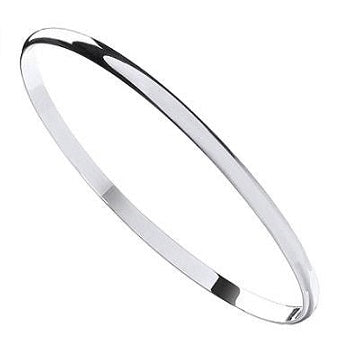 Sterling Silver D-Shape Ladies Solid Slave Bangle 4mm - Pobjoy Diamonds