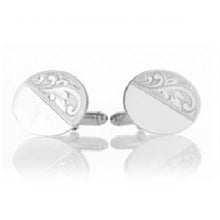 Load image into Gallery viewer, Sterling Silver Part Patterned Oval Cufflinks - Pobjoy Diamonds