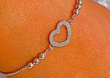 Load image into Gallery viewer, 925 Sterling Silver Adjustable Heart Charm Friendship Bracelet - Pobjoy Diamonds