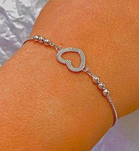 Load image into Gallery viewer, 925 Sterling Silver Adjustable Heart Charm Friendship Bracelet - Pobjoy Diamonds
