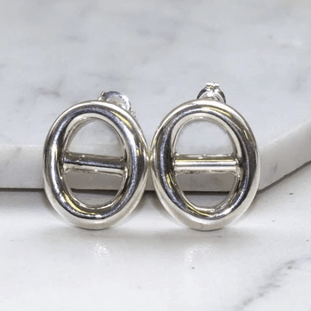 Pobjoy DIamonds - Handmade Sterling Silver Ladies Oval Stud Earrings