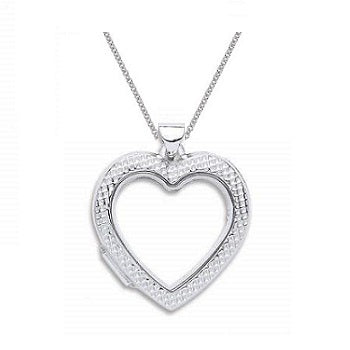 Sterling Silver Heart Ribbed Open Locket