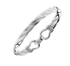 Sterling Silver Mens Solid Twist Hook Bracelet - Pobjoy Diamonds