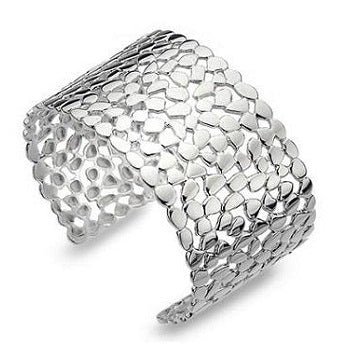 Sterling Silver Lattice & Shapes Wide Cuff Bangle - Pobjoy Diamonds
