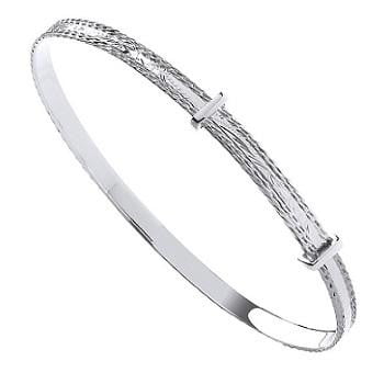 Diamond Cut Silver Expandable 4mm Bangle - Pobjoy Diamonds