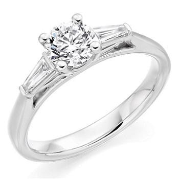 18K White Gold Solitaire & Baguette Diamond Engagement Ring 1.10 CTW E/VVS1 - Pobjoy Diamonds