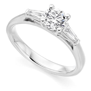 18K White Gold Solitaire & Baguette Diamond Engagement Ring 1.10 CTW F/VS1 - Pobjoy Diamonds