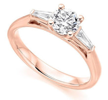 Load image into Gallery viewer, 18K Rose Gold Solitaire &amp; Baguette Diamond Engagement Ring 1.10 CTW F/VS1 - Pobjoy Diamonds